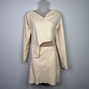 Hanifa Skirt Set Womens 2XL Cream Knit 2PC Asymmetrical Neutral Minimalist